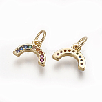 Brass Cubic Zirconia Charms, Cadmium Free & Lead Free, Long-Lasting Plated, Curved, Colorful, Real 18K Gold Plated, 7.3x10x1.6mm, Hole: 3.5mm(ZIRC-E162-14G)