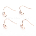 Brass Earring Hooks, Nickel Free, Ear Wire, with Clear Cubic Zirconia and Horizontal Loop, Long-Lasting Plated, Real Rose Gold Plated, 16mm, 20 Gauge, Pin: 0.8mm(KK-I681-14RG)