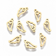 304 Stainless Steel Charms, Laser Cut, Wing, Real 14K Gold Plated, 8.5x4x1mm, Hole: 0.7mm(STAS-S116-073A-G)