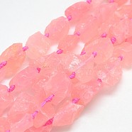 Natural Gemstone Rose Quartz Beads Strands, Nuggets, 13~35x8~28mm, Hole: 2mm, about 15~19pcs/strand, 15.74 inch(G-L159-14)
