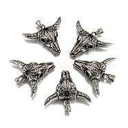 316 Surgical Stainless Steel Big Pendants, Cattle Skull, Antique Silver, 43x50x11mm, Hole: 8x4mm(STAS-E070-29)