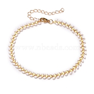 Brass Enamel Cobs Chain Anklets, with 304 Stainless Steel Lobster Claw Clasps, White, Real 18K Gold Plated, 8-1/2 inch(21.6cm)(AJEW-AN00358)