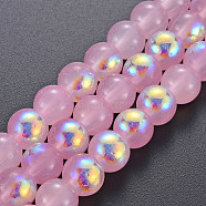 Spray Painted Glass Beads Strands, AB Color Half Plated, Round, Pearl Pink, 8x7.5mm, Hole: 1.4mm, about 50~51pcs/strand, 14.57~14.96 inches(37~38cm)(GGLA-S058-001C-01)
