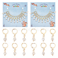 Natural Freshwater Pearl Pendant Locking Stitch Markers, 304 Stainless Steel Leverback Earring Stitch Marker, Nuggets, Golden, 2.8cm, 12pcs/set(HJEW-AB00148)