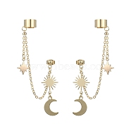 Brass Dangle Stud Earrings with Ear Cuff, 304 Stainless Steel Chains Tassel Earrings, Golden, 80mm(EJEW-TA00295)