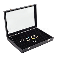 Rectangle Imitation Leather Earring Presentation Box, Clear Window Earring Organizer Case with Velvet Inside and Alloy Clasps, Black, 24.2x34.7x5cm(CON-WH0084-56)