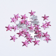 Acrylic Rhinestone Flat Back Cabochons, Back Plated, Faceted, Star, Hot Pink, 10x1.5mm(RSB385-05)