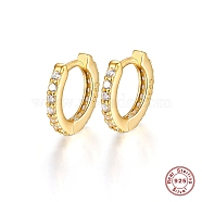 Cubic Zirconia Hoop Earrings for Women, Real 18K Gold Plated 925 Sterling Silver Jewelry, Clear, 10.3x11x1.5mm(EJEW-F317-14G-03)