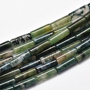 Natural Moss Agate Column Bead Strands, 13~14x4~5mm, Hole: 1mm, about 29pcs/strand, 15.7 inch(G-F247-01B)