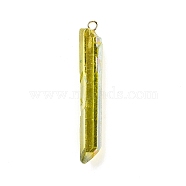 Electroplated Natural Quartz Pendants, with Brass Findings, Bullets, Pointed Pendants, Golden, Yellow, 40~65x7~15mm, Hole: 3mm(G-P315-B01-02G)