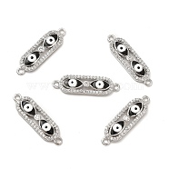 Brass Micro Pave Clear Cubic Zirconia Connector Charms with Enamel, Oval Links with Evil Eye, Platinum, Black, 24.5x7x2.8mm, Hole: 1.4mm(KK-E068-VB397-2)