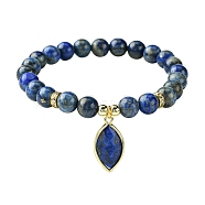 Natural Lapis Lazuli Stretch Bracelets, with Horse Eye Charms, Inner Diameter: 2-1/8 inch(5.35cm)(BJEW-JB10135-01)
