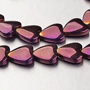 Electroplate Non-magnetic Synthetic Hematite Bead Strands, Heart, Purple Plated, 10x10x3mm, Hole: 1mm, about 44pcs/strand, 15.7 inch(G-F300-22C-04)