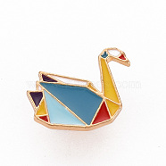 Rack Plating Alloy Enamel Brooches, Enamel Pins, with Brass Butterfly Clutches, Paper Crane, Cadmium Free & Nickel Free & Lead Free, Light Gold, Colorful, 18x20mm, Pin: 1mm(JEWB-S011-148-NR)