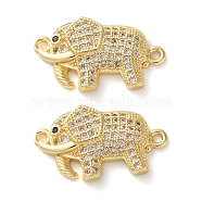 Rack Plating Brass Micro Pave Clear Cubic Zirconia Elephant Connector Charms, Lead Free & Cadmium Free, Real 18K Gold Plated, 23x13x3.5mm, Hole: 1.4mm(KK-C084-30G-01)