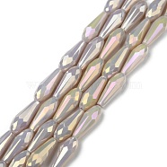 Electroplated Opaque Glass Beads Strands, Full Rainbow Plated, Faceted, Teardrop, Rosy Brown, 15x6mm, Hole: 1mm, about 50pcs/Strand, 28.35 inch(72cm)(EGLA-L015-FR-B16-01)