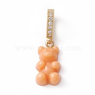 Opaque Resin Pendants, with Golden Tone Brass Crystal Rhinestone Findings, Bear, Saddle Brown, 34mm, Bear: 19.5x10.5x6.5mm, Hole: 9.5x6mm(RESI-E020-01G-04)