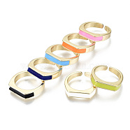 Brass Enamel Cuff Rings, Open Rings, Nickel Free, Real 16K Gold Plated, Mixed Color, US Size 6 1/2(16.9mm)(RJEW-T016-14G-NF)