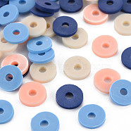 4 Colors Handmade Polymer Clay Beads, Heishi Beads, Disc/Flat Round, Bisque & Prussian Blue & Light Salmon & Light Sky Blue, 8x0.5~1.5mm, Hole: 2mm, about 11500pcs/1000g(CLAY-N011-032-30)
