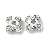 Brass Pave Clear Cubic Zirconia Bead Caps, 4-Petal, Clover, Real Platinum Plated, 4.5x4.5x2mm, Hole: 1mm(KK-B072-10P)
