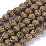 Electroplated Natural Lava Rock Beads Strands, Round, Golden Plated, 4.5~5mm, Hole: 1mm, about 91pcs/strand, 15.3 inch(39cm)(G-K259-60D)