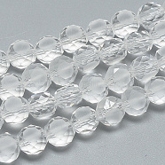 Frosted Glass Beads Strands, Faceted, Flat Round, Clear, 8x5.5mm, Hole: 1.5mm, about 72pcs/22 inch(EGLA-S147-8mm-08)