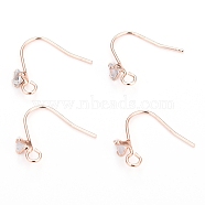 Brass Earring Hooks, Ear Wire, with Clear Cubic Zirconia and Horizontal Loop, Long-Lasting Plated, Real Rose Gold Plated, 16mm, 20 Gauge, Pin: 0.8mm(KK-I681-14RG)
