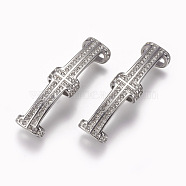 304 Stainless Steel Slide Charms, with Rhinestone, Rectangle, Stainless Steel Color, 42x11x7mm, Hole: 4x8mm(STAS-I082-03P)