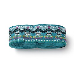 10M Ethnic Style Embroidery Polyester Ribbons, Jacquard Wave Ribbon, Garment Accessories, Cadet Blue, 1-3/4 inch(45mm), about 10.94 Yards(10m)/Roll(OCOR-XCP0002-17)