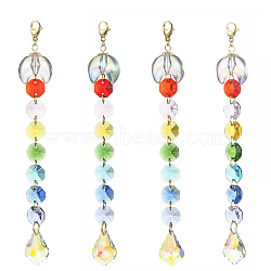 Glass Teardrop Pendant Decorations, Hanging Suncatchers, with Octagon Glass Link and Resin Moon, for Home Decorations, Mixed Color, 179mm(HJEW-JM01111)