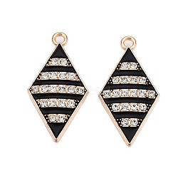 Alloy Enamel Pendants, with Crystal Rhinestone, Cadmium Free & Lead Free, Light Gold, Rhombus Charms, Black, 30x15x2.5mm, Hole: 1.8mm(PALLOY-N176-94KCG)