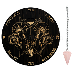 AHADEMAKER Dowsing Divination Supplies Kit, Including PVC Plastic Pendulum Board, 304 Stainless Steel Cable Chain Necklaces, Cone/Spike Natural Rose Quartz Stone Pendants, Goat Pattern, Board: 200x4mm(DIY-GA0004-95I)