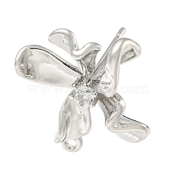 Brass Cubic Zirconia Ear Studs Findings, Flower Shape, Platinum, 18x17.5mm, Hole: 1.2mm, Pin: 13mm(KK-R154-03P)