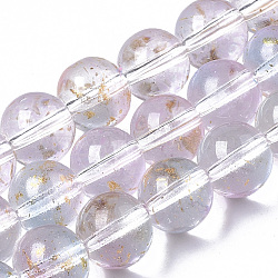 Transparent Spray Painted Glass Bead Strands, with Golden Foil, Round, Lavender Blush, 10~11mm, Hole: 1.4~1.6mm, about 39~42pcs/Strand, 14.84 inch~15.27 inch(37.7~38.8cm)(GLAA-N035-03D-B07)