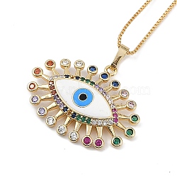 Rack Plating Brass Colorful Cubic Zirconia Eye Pendant Box Chain Necklaces, Enamel Style, Cadmium Free & Lead Free, Long-Lasting Plated, Real 18K Gold Plated, 17.40 inch(44.2cm)(NJEW-P317-02G)