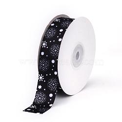 Single Face Printed Polyester Grosgrain Ribbons, Christmas Pattern, Snowflake, Black, 1 inch(25mm), about 20yards/roll(18.288m/roll)(SRIB-Q019-J001)