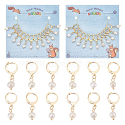 Natural Freshwater Pearl Pendant Locking Stitch Markers, 304 Stainless Steel Leverback Earring Stitch Marker, Nuggets, Golden, 2.8cm, 12pcs/set(HJEW-AB00148)