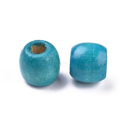 Dyed Natural Maple Wood Beads, Barrel, Lead Free, Dark Cyan, 11x12mm, Hole: 3~5mm, about 1800pcs/1000g(WOOD-Q007-12mm-06-LF)