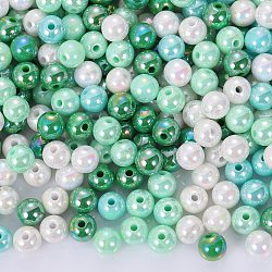 400Pcs 4 Colors Opaque Acrylic Beads, AB Color Plated, Round, Mixed Color, 8x7mm, Hole: 2mm, about 100pcs/color(MACR-SZ0001-79B)