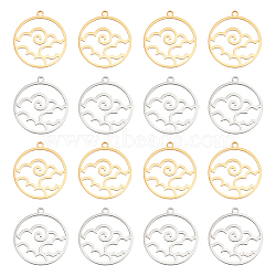16Pcs 2 Colors 304 Stainless Steel Pendants, Hollow, Round Ring with Sea Waves Charm, Golden & Stainless Steel Color, 26.5x24x1.5mm, Hole: 2mm, 8pcs/color(STAS-UN0044-37)