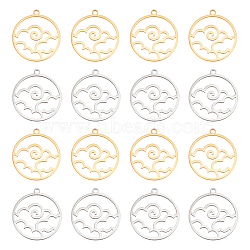 Unicraftale 16Pcs 2 Colors 304 Stainless Steel Pendants, Hollow, Round Ring with Sea Waves Charm, Golden & Stainless Steel Color, 26.5x24x1.5mm, Hole: 2mm, 8pcs/color(STAS-UN0044-37)