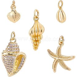 10Pcs 5 Styles Brass Charms, Long-Lasting Plated, with Jump Ring, Mixed Shapes, Real 18K Gold Plated, 10.5~22x6.5~15x2~10.5mm, Hole: 2.5~4mm, 2pcs/style(KK-AR0004-38)