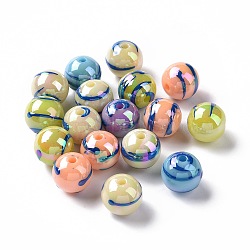 UV Plating Rainbow Iridescent Drawbench Acrylic Beads, Round, Medium Blue, 12x11~11.5mm, Hole: 2mm(OACR-E009-10G)