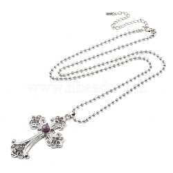 Alloy Pendant Necklaces, Cross fleury, Clear, 19.69 inch(50cm)(WG8265-3)