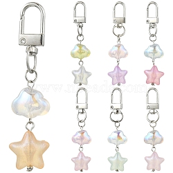 7Pcs Acrylic Pendant Decorations, with Alloy Swivel Clasps, Star, Platinum, Mixed Color, 79mm(HJEW-YW00278)