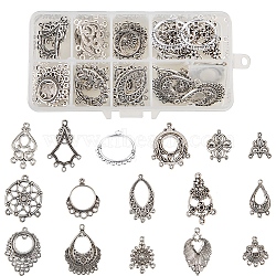Tibetan Style Alloy Chandelier Components, Mixed Shapes, Antique Silver, 135x70x30mm, 64pcs/box(TIBE-SC0001-04AS)