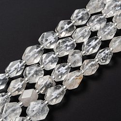 Natural Quartz Crystal Beads Strands, Rock Crystal Beads, with Seed Beads, Faceted, Polygon, 11~16x9~12.5x8.5~11mm, Hole: 1.6mm, about 24pcs/strand, 15.16~15.55 inch(38.5~39.5cm)(G-C182-08)