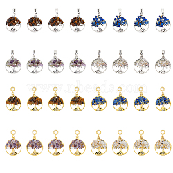 32Pcs 8 Styles Alloy European Dangle Charms, with Natural Gemstone Chips, Natural Amethyst & Rose Quartz & Tiger Eye & Lapis Lazuli, Flat Round with Tree, Antique Silver & Antique Golden, 38~39mm, Hole: 4~4.5mm, Pendant: 28~28.5x25x4~7mm, about 4pcs/style(FIND-FH0006-05)