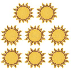 8Pcs Sun Polyester Cloth Embroidery Sew on Appliques, Sewing Craft Decoration, Gold, 75x75x1.5mm(PATC-FG0001-88)