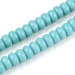 Opaque Solid Color Glass Beads Strands, Rondelle, Medium Turquoise, 8~8.5x4.5~5mm, Hole: 1.2mm, about 75~77pcs/strand, 14.96 inch(38cm)(X-GLAA-ZX008-8mm-18R)